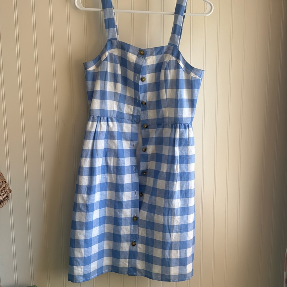 J. Crew size 0 blue gingham button front dress. EUC.